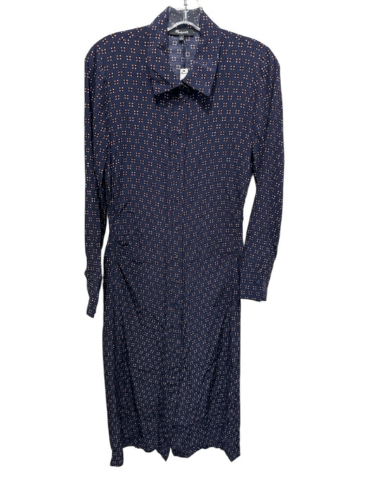Madewell Size 6 Navy Blue, Red & White Viscose Floral Long Sleeve Collared Dress Navy Blue, Red & White / 6