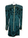 Balmain Size 2 Green Viscose Blend Velvet Shoulder Pads Long Sleeve Mini Dress Green / 2