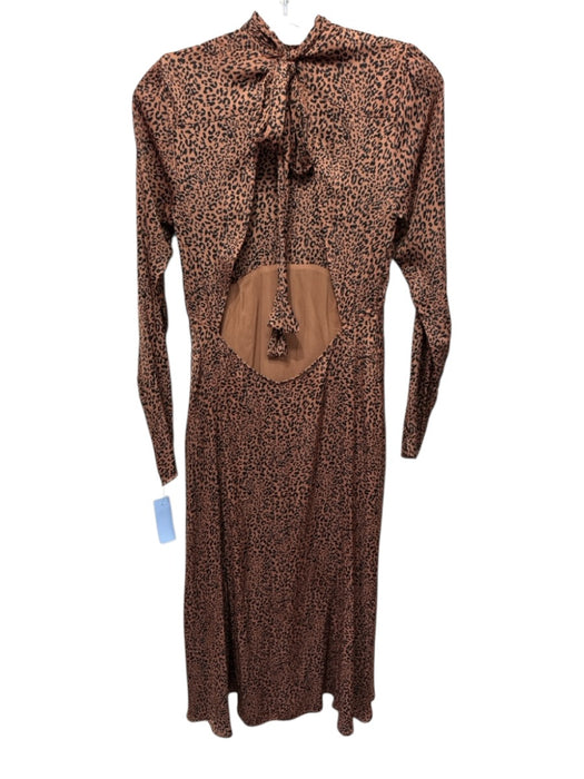 Free People Size 4 Tan & black Polyester Leopard Print Open Back Tie Neck Dress Tan & black / 4