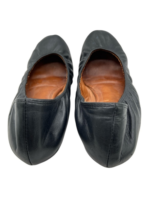 Lanvin Shoe Size est 6 Black Leather Round Toe Elastic Trim Vintage Flats Black / est 6