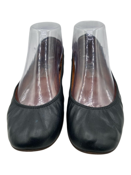 Lanvin Shoe Size est 6 Black Leather Round Toe Elastic Trim Vintage Flats Black / est 6