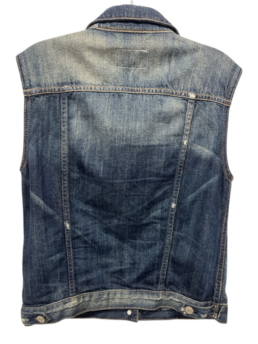 Rag & Bone Jean Size S Dark Blue Cotton Denim Faded Button Down Distressed Vest Dark Blue / S