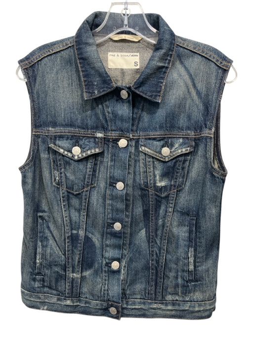 Rag & Bone Jean Size S Dark Blue Cotton Denim Faded Button Down Distressed Vest Dark Blue / S