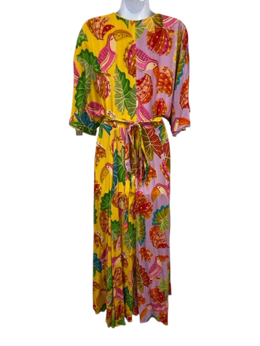 Farm Rio Size S Purple, Yellow, Green Rayon Banana Print Wrap Maxi Dress Purple, Yellow, Green / S