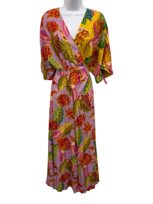 Farm Rio Size S Purple, Yellow, Green Rayon Banana Print Wrap Maxi Dress Purple, Yellow, Green / S