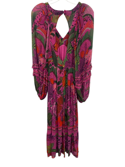 Farm Rio Size Small Pink, Orange, Green Long Sleeve Mixed Floral Tiered Dress Pink, Orange, Green / Small