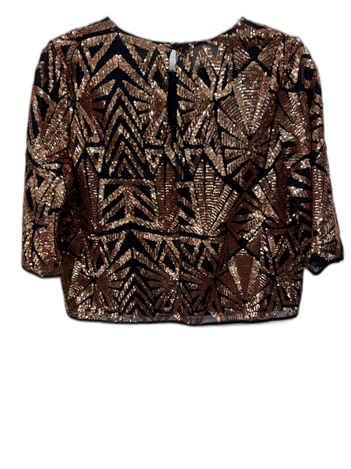 Everly Size M Bronze Polyester Sequin Crop Keyhole Back Geometric Top Bronze / M