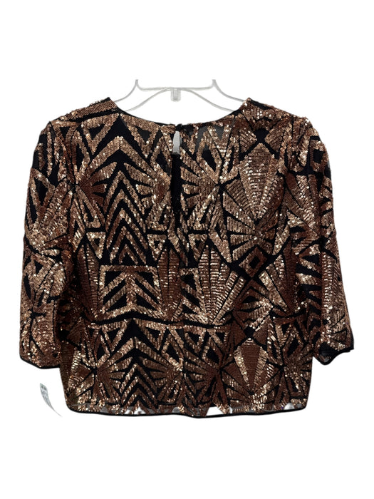 Everly Size M Bronze Polyester Sequin Crop Keyhole Back Geometric Top Bronze / M