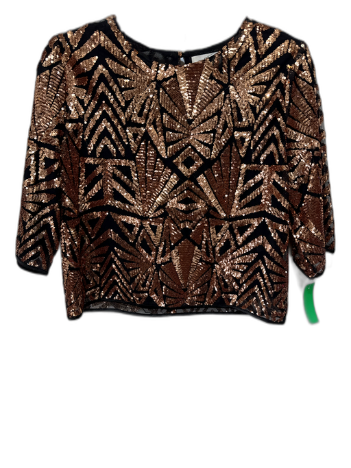 Everly Size M Bronze Polyester Sequin Crop Keyhole Back Geometric Top Bronze / M