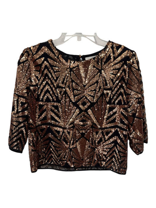 Everly Size M Bronze Polyester Sequin Crop Keyhole Back Geometric Top Bronze / M