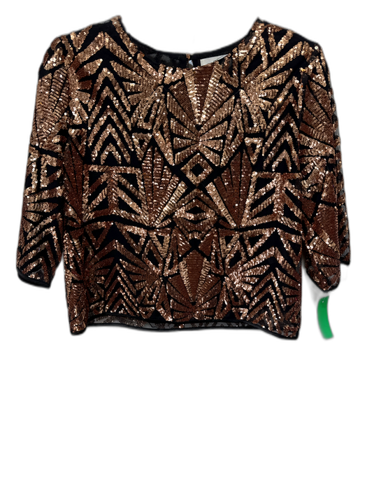 Everly Size M Bronze Polyester Sequin Crop Keyhole Back Geometric Top Bronze / M