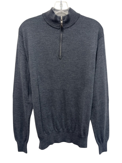 Peter Millar Size L Gray Merino Wool Blend Solid Quarter Zip Men's Sweater Gray / L