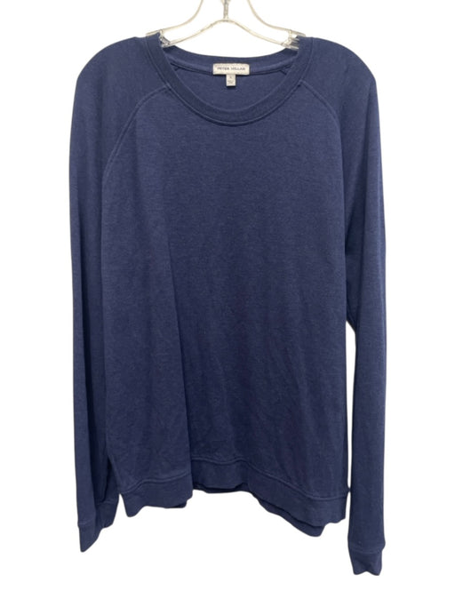 Peter Millar Size L Navy Blue Cotton Blend Solid Sweatshirt Long Sleeve Shirt Navy Blue / L