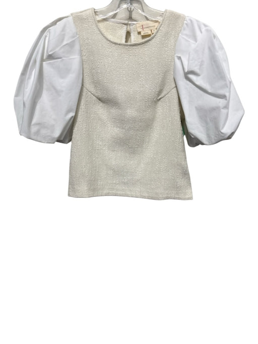 Anthropologie Size XSP Cream & White Cotton Blend Tweed Fabric Block Top Cream & White / XSP
