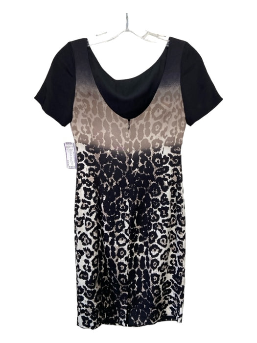 St John Size 2 Black & Beige Silk Animal Print V Back Short Sleeve Dress Black & Beige / 2