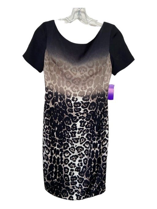 St John Size 2 Black & Beige Silk Animal Print V Back Short Sleeve Dress Black & Beige / 2