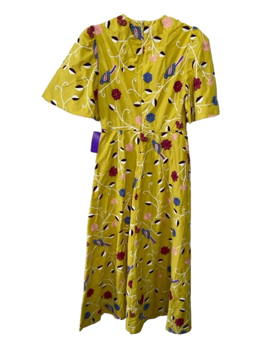 Pearl by Lela Rose Size 2 Yellow & Multi Cotton Floral Embroidered V Neck Dress Yellow & Multi / 2