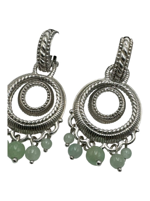 Judith Ripka Silver & Green Sterling Silver dangle Bead Detail Filigree Earrings Silver & Green