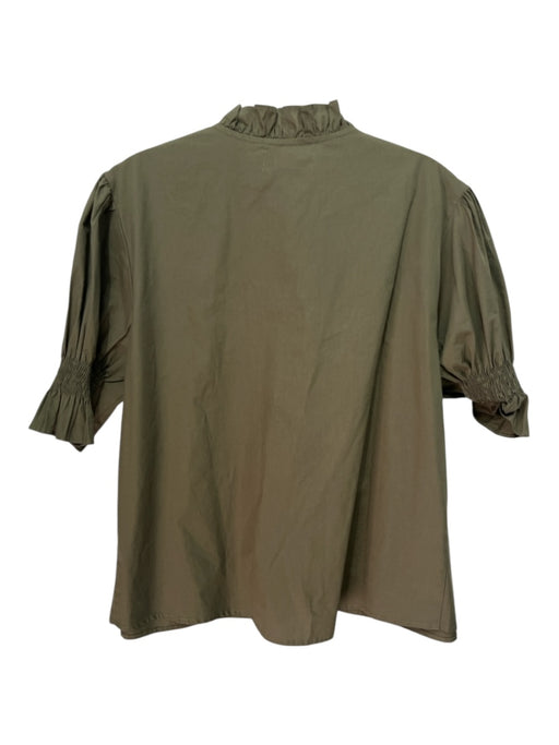 Caryn Lawn Size Small Olive Green Cotton Long Sleeve Button Front Ruffles Top Olive Green / Small