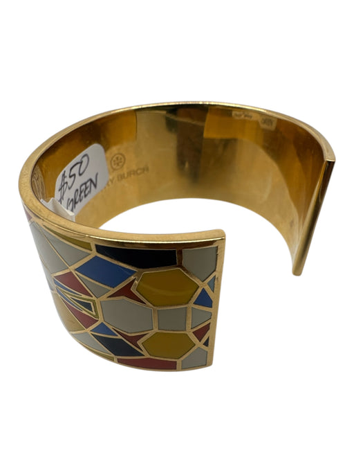 Tory Burch Blue, Orange, Yellow Enamel Cuff Geometric Gold Hardware Bracelet Blue, Orange, Yellow