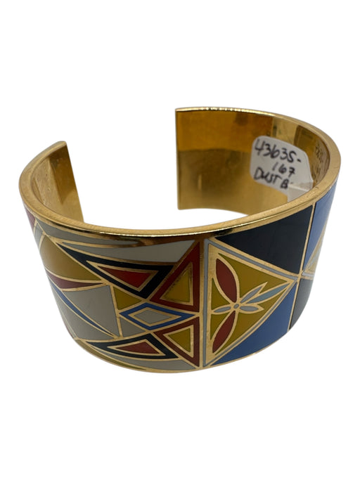Tory Burch Blue, Orange, Yellow Enamel Cuff Geometric Gold Hardware Bracelet Blue, Orange, Yellow