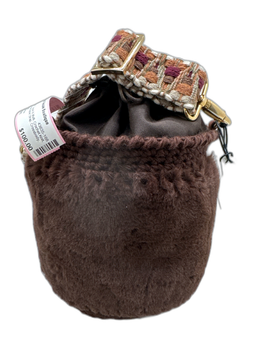 Caterina Bertini Brown, Taupe & Multi Crochet Knit Faux Fur Detachable Strap Bag Brown, Taupe & Multi / Medium