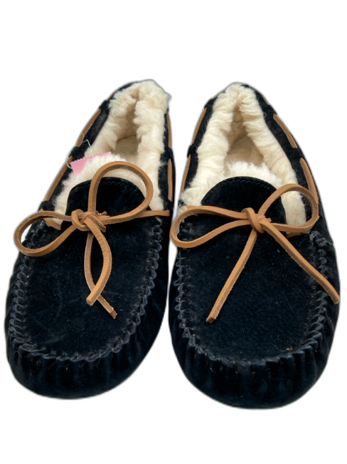 Ugg Shoe Size 8 Black & Cream Suede Shearling Leather Cord Round Toe Flats Black & Cream / 8