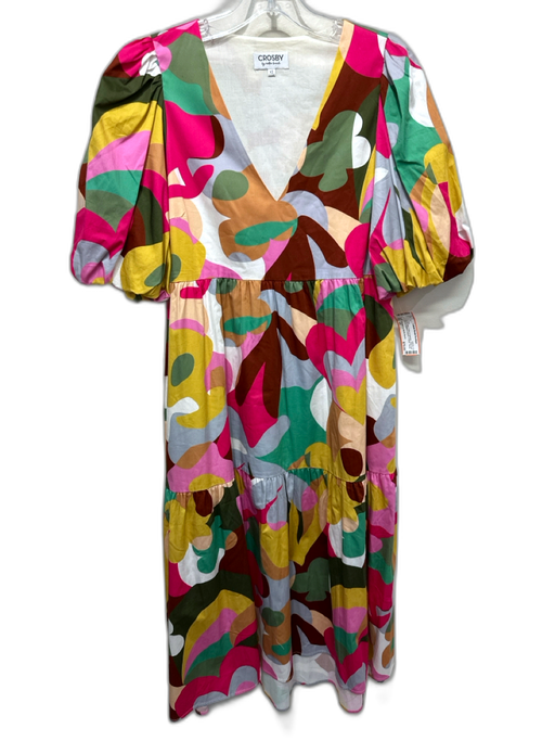 CROSBY by Mollie Burch Size XS Multi Color Cotton & Spandex V Neck Tiered Dress Multi Color / XS