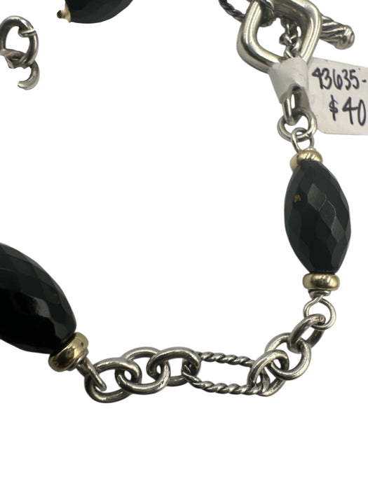David Yurman Black Sterling Silver Gold Detail Chain Onyx Toggle Clasp Bracelet Black