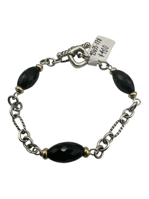 David Yurman Black Sterling Silver Gold Detail Chain Onyx Toggle Clasp Bracelet Black