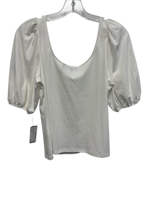 Theory Size S White Cotton Short Puff Sleeve Scoop Neck Top White / S