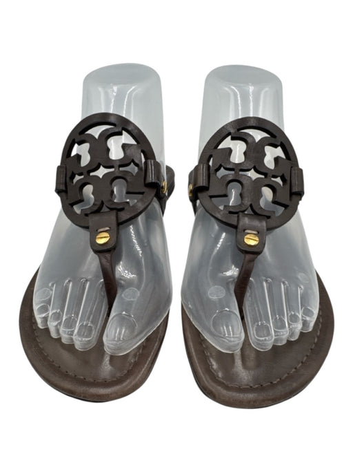 Tory Burch Shoe Size 7.5 Brown Leather Logo Flip flop Thong Strap Sandals Brown / 7.5