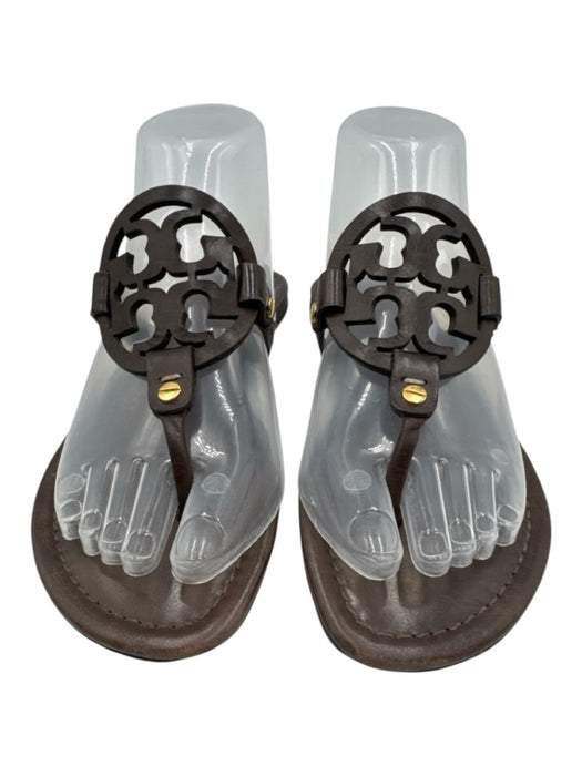 Tory Burch Shoe Size 7.5 Brown Leather Logo Flip flop Thong Strap Sandals Brown / 7.5