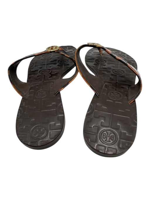 Tory Burch Shoe Size 7 Brown Leather Logo Flip flop Thong Strap Sandals Brown / 7