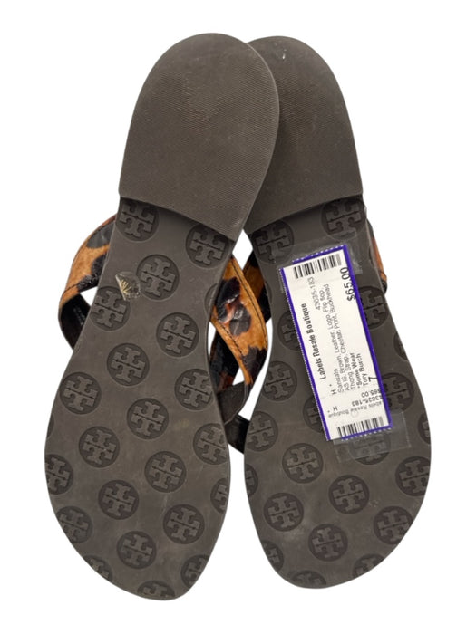 Tory Burch Shoe Size 7 Brown Leather Logo Flip flop Thong Strap Sandals Brown / 7