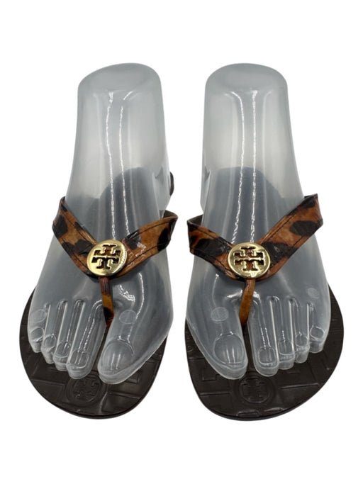Tory Burch Shoe Size 7 Brown Leather Logo Flip flop Thong Strap Sandals Brown / 7