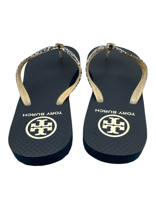 Tory Burch Shoe Size 7.5 White & Black Leather Logo Flip flop Stripe Sandals White & Black / 7.5