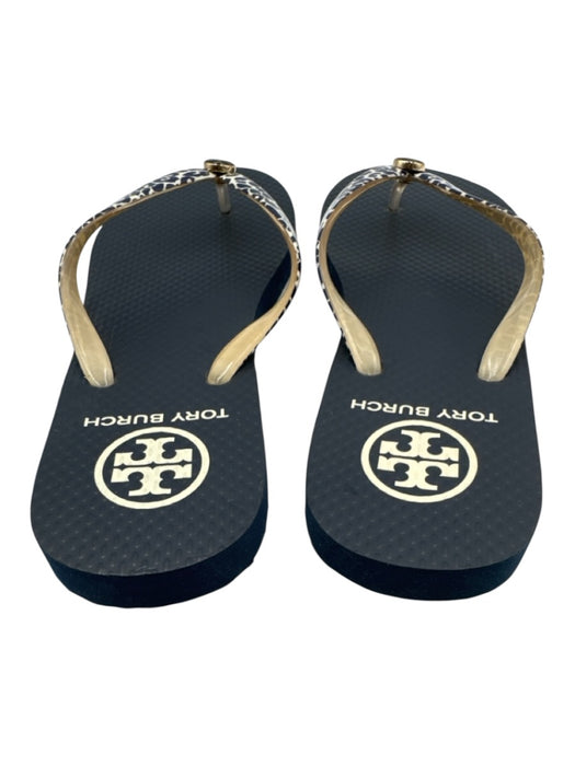 Tory Burch Shoe Size 7.5 White & Black Leather Logo Flip flop Stripe Sandals White & Black / 7.5