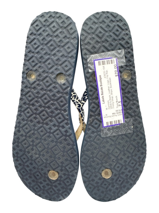 Tory Burch Shoe Size 7.5 White & Black Leather Logo Flip flop Stripe Sandals White & Black / 7.5