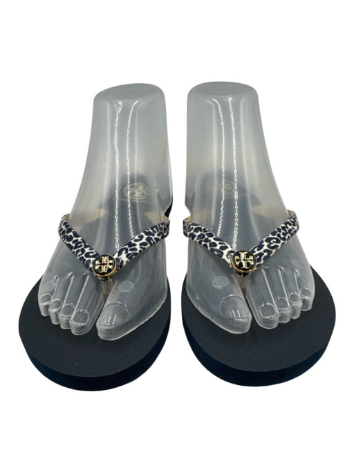 Tory Burch Shoe Size 7.5 White & Black Leather Logo Flip flop Stripe Sandals White & Black / 7.5