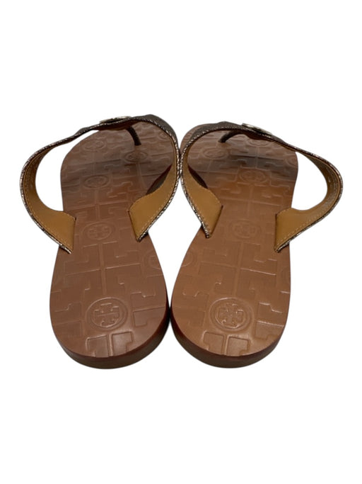Tory Burch Shoe Size 7 Brown & Gold Leather Logo Flip flop Thong Strap Sandals Brown & Gold / 7