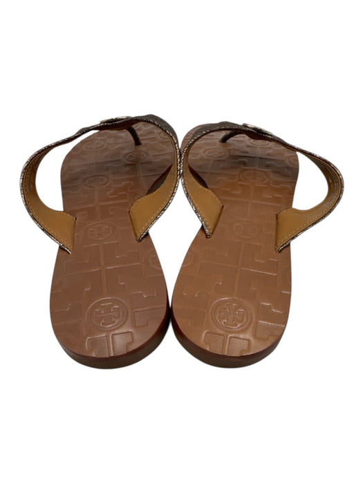 Tory Burch Shoe Size 7 Brown & Gold Leather Logo Flip flop Thong Strap Sandals Brown & Gold / 7