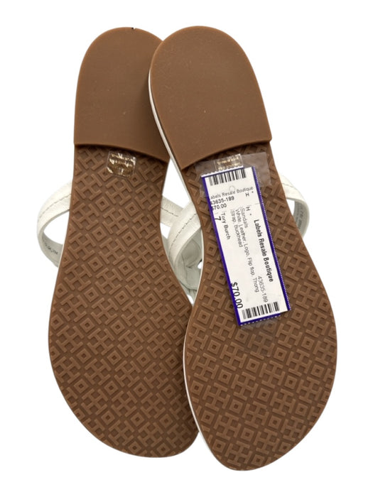 Tory Burch Shoe Size 7 White Leather Logo Flip flop Thong Strap Sandals White / 7