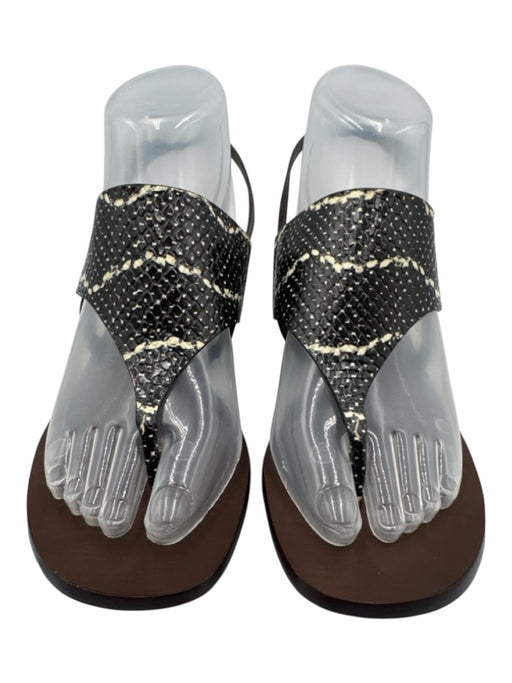 Tory Burch Shoe Size 7.5 Brown, Black, White Leather Snake Embossed Sandals Brown, Black, White / 7.5