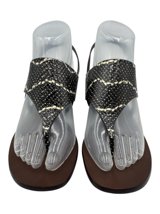 Tory Burch Shoe Size 7.5 Brown, Black, White Leather Snake Embossed Sandals Brown, Black, White / 7.5