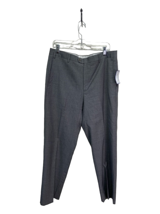 Zanella Size 35 Light Gray Wool Blend Grid Dress Men's Pants 35