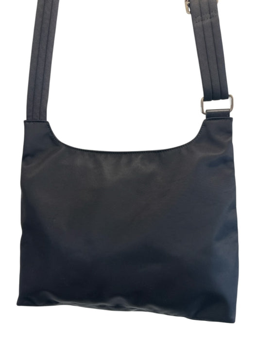 Longchamp Black Nylon Zip Close Adjustable Strap Silver Tone Hardware Bag Black