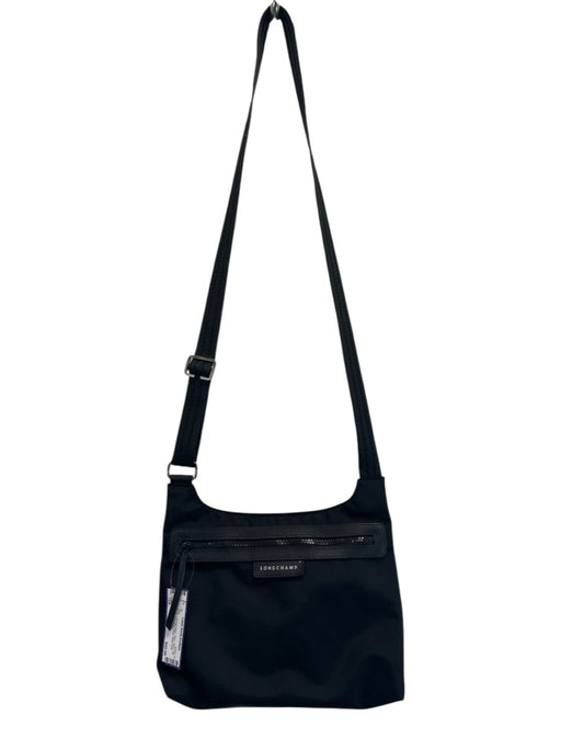 Longchamp Black Nylon Zip Close Adjustable Strap Silver Tone Hardware Bag Black