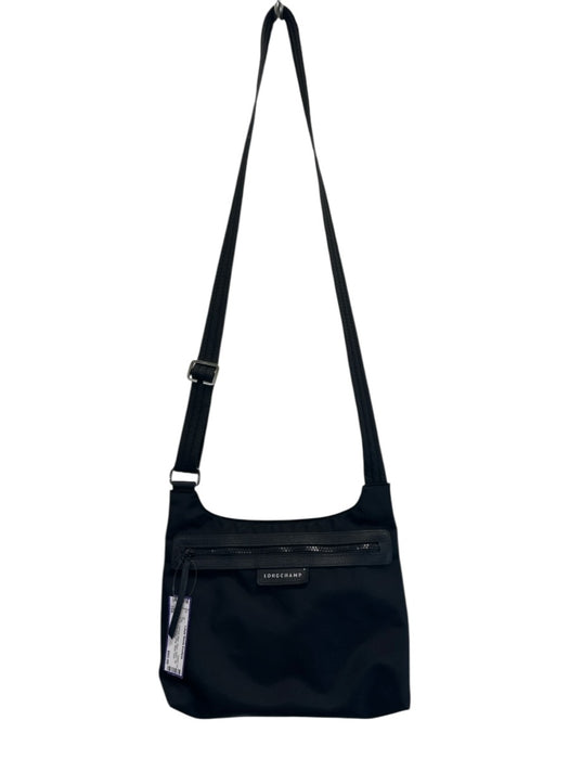 Longchamp Black Nylon Zip Close Adjustable Strap Silver Tone Hardware Bag Black