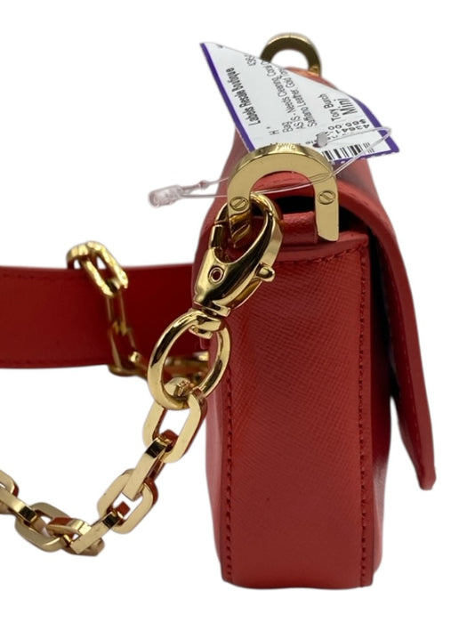 Tory Burch Coral Orange Saffiano Leather Gold Tone Hardware Logo Flap Bag Coral Orange / Mini